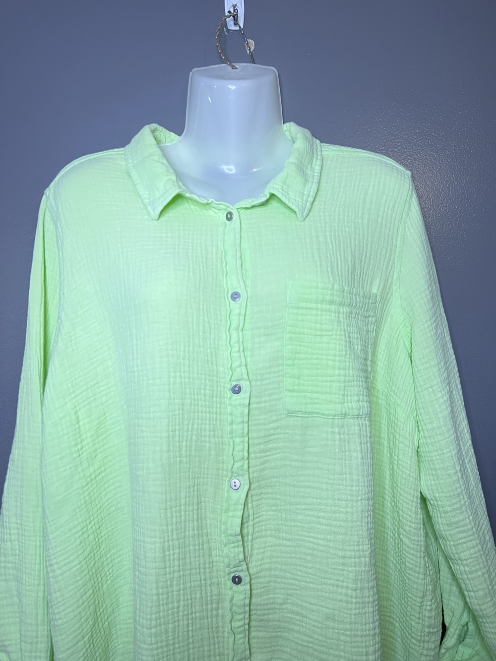 FDJ French Dressing Jeans Shirt Womens XL Green Button Long Sleeve Tunic Top